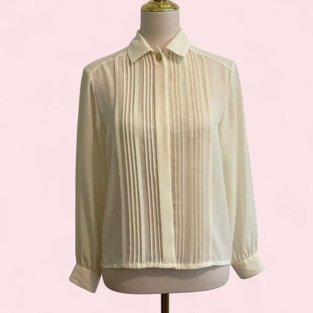 Vintage Laura‎ & Jayme Petite Cream Pintuck Pleated Blouse Size 4